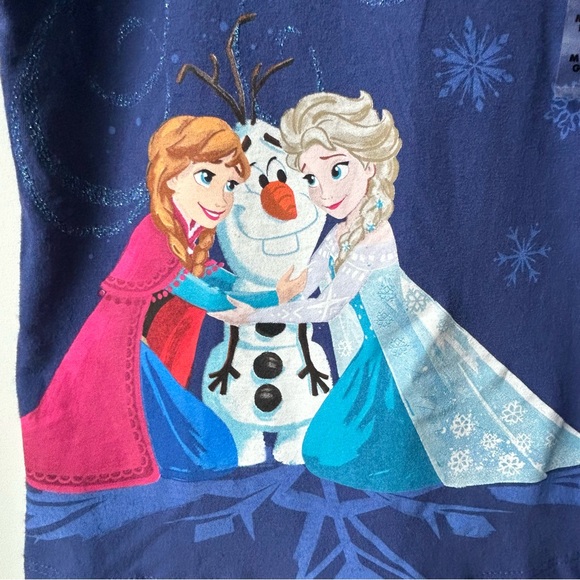 Disney Frozen Cobalt Blue T-Shirt w/ Elsa, Anna, & Olaf Hugs - Picture 2 of 5